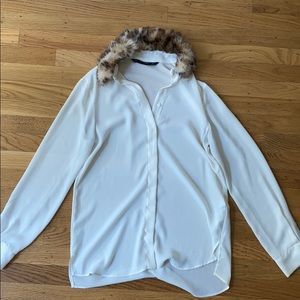 Zara leopard fur collar button down
